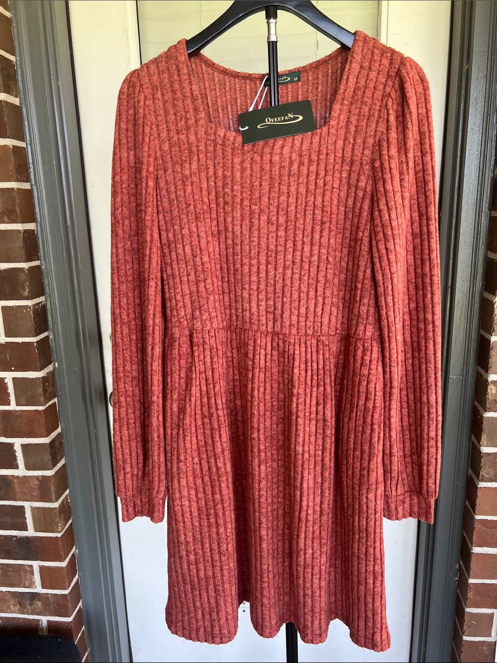 OFEeFAN Rust Ribbed Knit Long Sleeve Mini Dress Size M